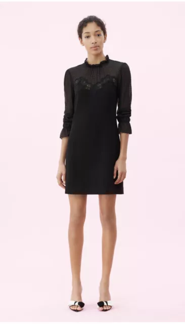 NEW REBECCA TAYLOR Longsleeve Crepe Lace Shift Dress Size 0 NWT $495