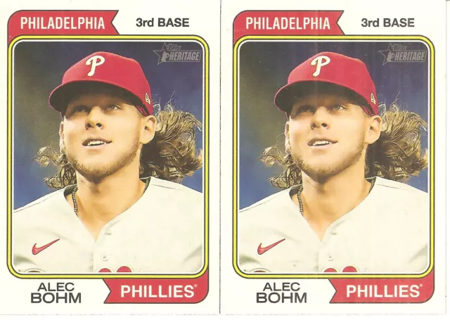 2 Card 2023 Topps Heritage Alec Bohm Baseball Card Lot #328