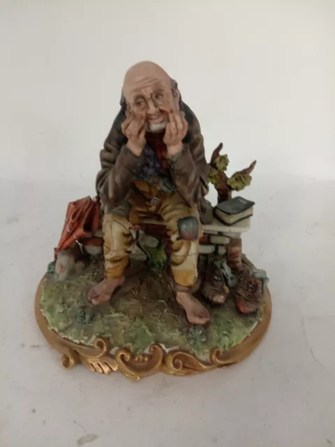 Capodimonte Figurine Tramp Vagrant Sitting On Bench Vintage Collectable