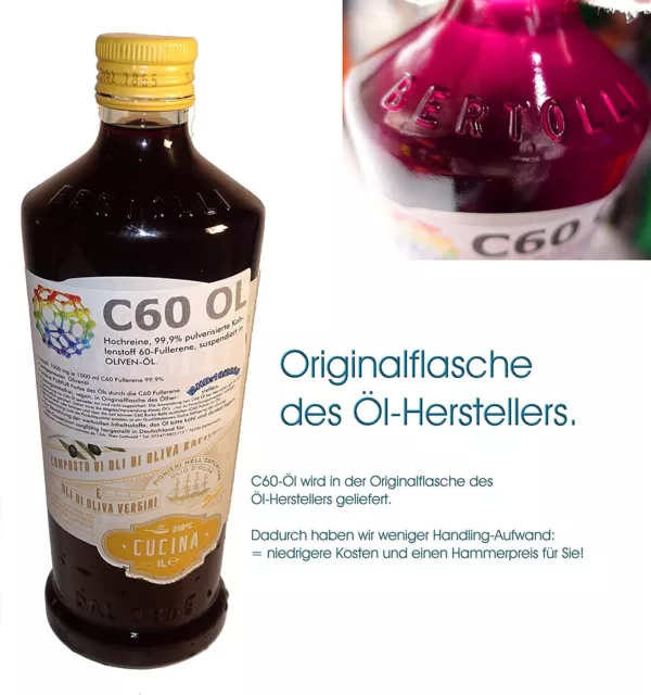 Aceite C60 - Aceite de oliva con 1g C60 en botella original del fabricante del aceite 2