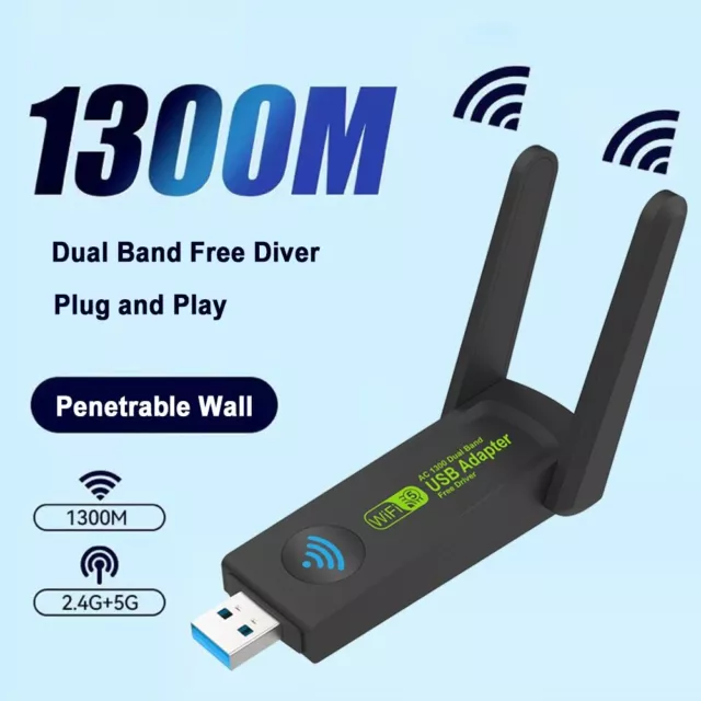 1300Mbps USB 3.0 WiFi Adapter Dual Band 2.4G/5GHz Wireless Wi-Fi Dongle Network