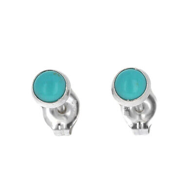 Turquoise Studs, Sterling Silver, Small Round Post Earrings, Second Hole, Mini T