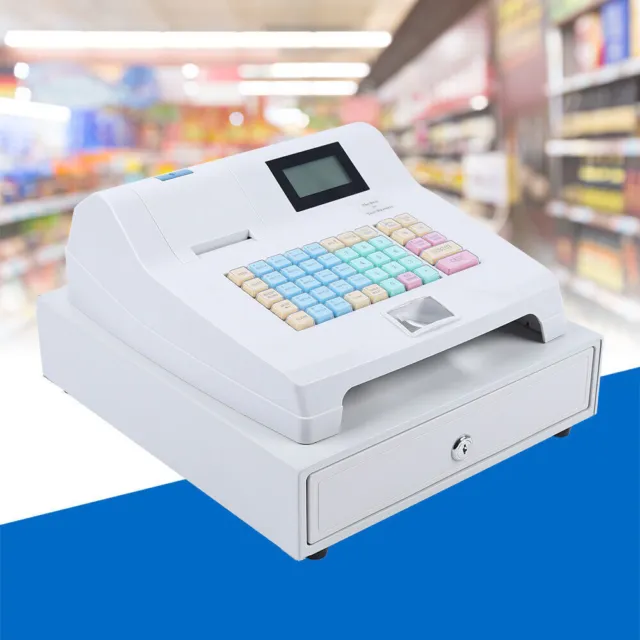 Electronic Cash Register with Drawer 8 Digital LED Display 50 Clerks 36 Dept. US