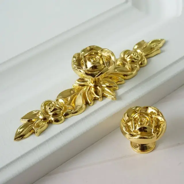Gold Rose Flower Dresser Pull Knob Drawer Handle Chic Cabinet Pull