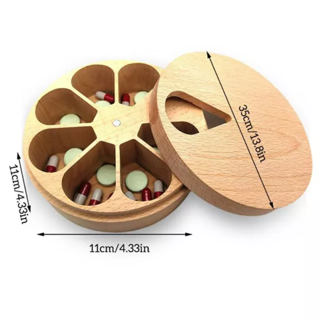 1PCS Pill Case Storage Box Solid Wood Pill Box Compartment Weekly Medicine Ta DR 3