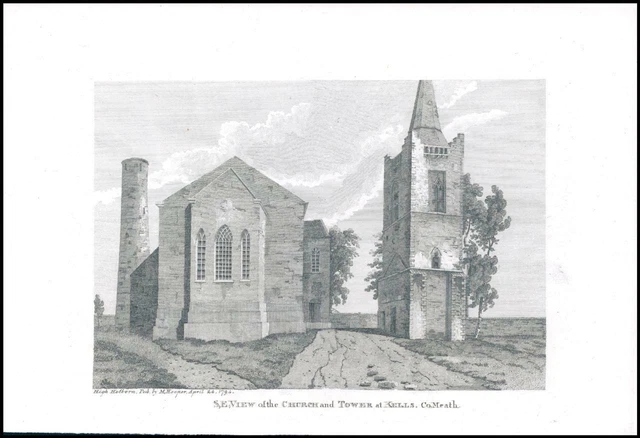 1797 Engraving IRELAND S.E VIEW OF THE CHURCH AND TOWER AT KELLS Co.Meath (IG77)