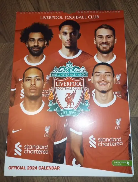 Liverpool FC PLAYERS IN HOME SHIRT A3 Calendar 2024 - Month To View (Brand New)