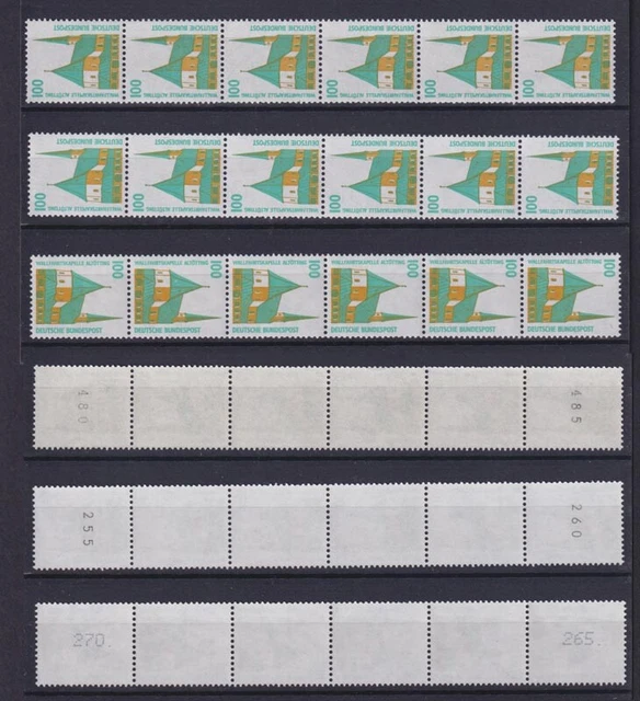 Bund 1406 A u RM 3x 6er Streifen SWK 100 Pf postfrisch verschiedene Gummierung