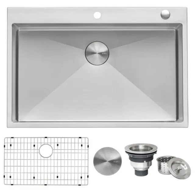 Ruvati 33x22'' Drop-in 16 Gauge SS Single Bowl Kitchen Sink-RVH8005 (2536)