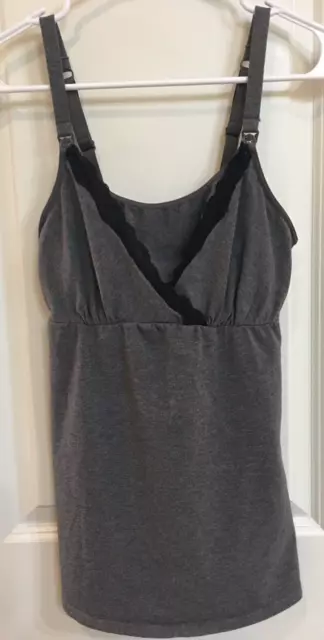 GILLIGAN O'MALLEY Nursing Cami, Tank Top Gray with Black Lace Size Small