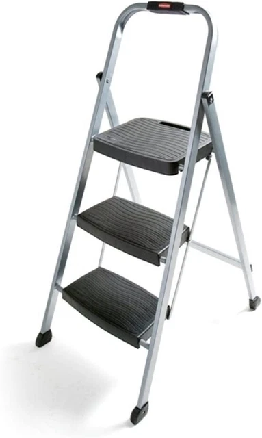 Folding 3 steel frame stools, hand grips and plastic steps