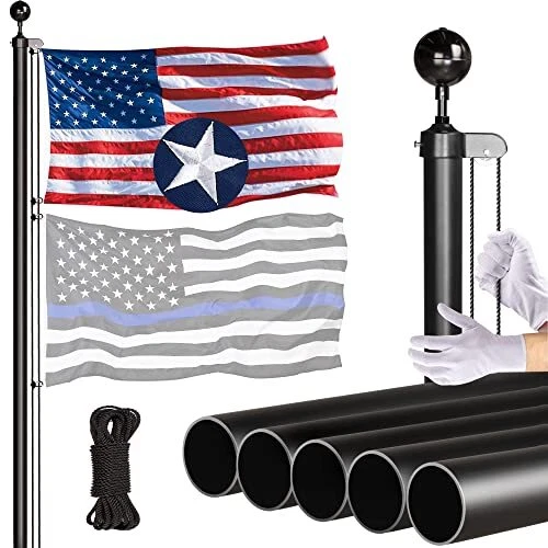 Heavy Duty Flag Pole in Ground-25FT 13 Gauge Extra Thick Aluminum Black