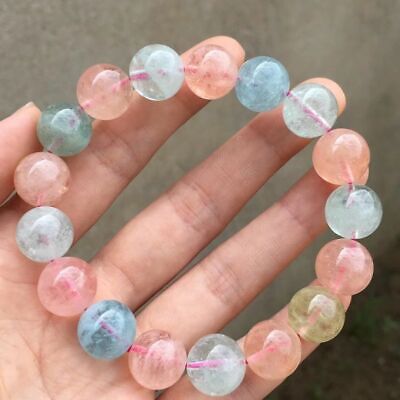 12mm Natural Colorful Morganite Crystal Clear Round Beads Women Bracelet AAAAA