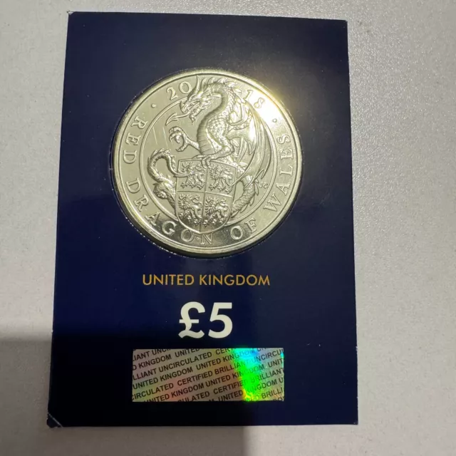 2018 Royal Mint Red Dragon of Wales £5 Five Pound Certified Change Checker Coin.