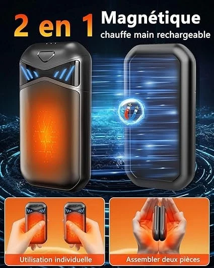 Chauffe-mains Rechargeable OUTJUT 6000mAh – 2 En 1, Noir, Camping/ski (neuf)