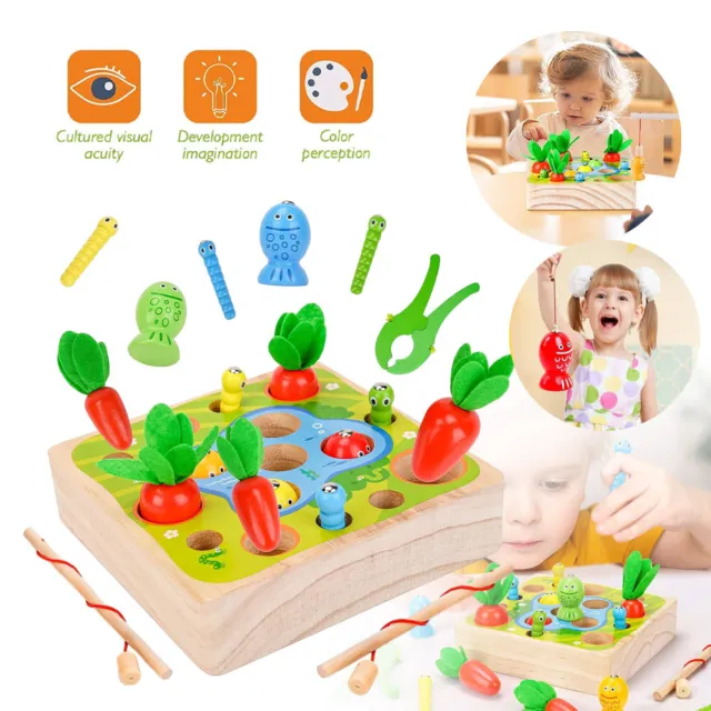 Baby Montessori Spielzeug Karotten Steckspiel Holz Kinder Magnetische Angelspie