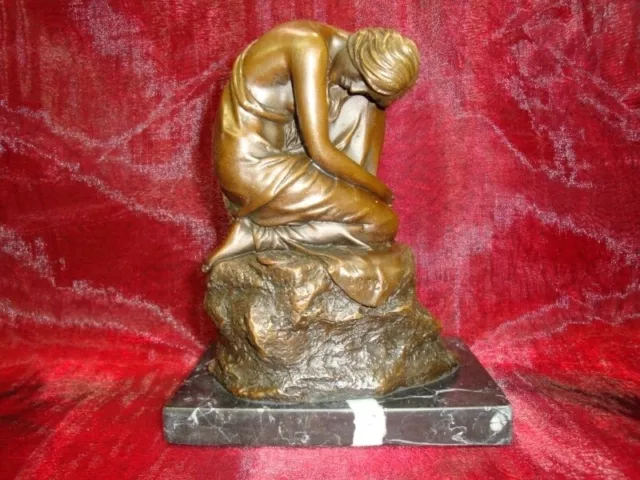 Signed Bronze Art Deco Style Art Nouveau Style Sexy Damsel Sculpture Statue