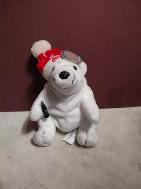 Vintage 1997 COCA-COLA Collectable POLAR BEAR with Coke Bottle 6" Stuffed Plush