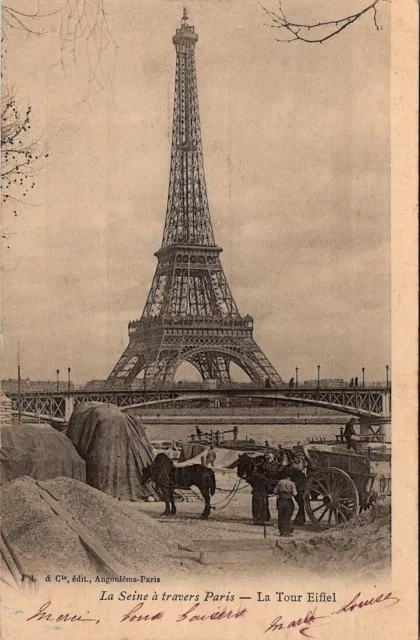 C3 Postcard Eifel Tower France Horse Cart Very Early 1900s
