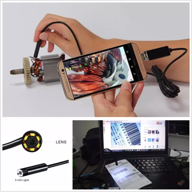 5m Cable 7mm 6LED Waterproof 2in1 Car Offroad Endoscope USB Inspection HD Camera