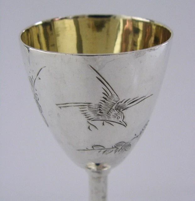 PRETTY CHINESE EXPORT SOLID SILVER BIRD CUP c1900 ANTIQUE WING NAM & Co