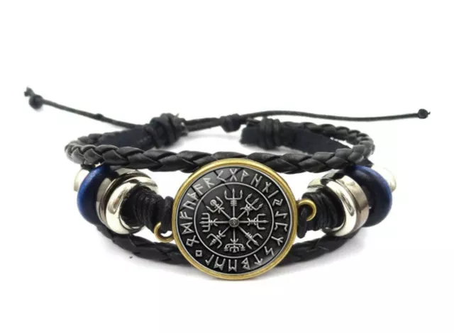 Vegvisir Rune Compass Bracelet Cuff Bronzed Leather Icelandic Sons of Ragnar