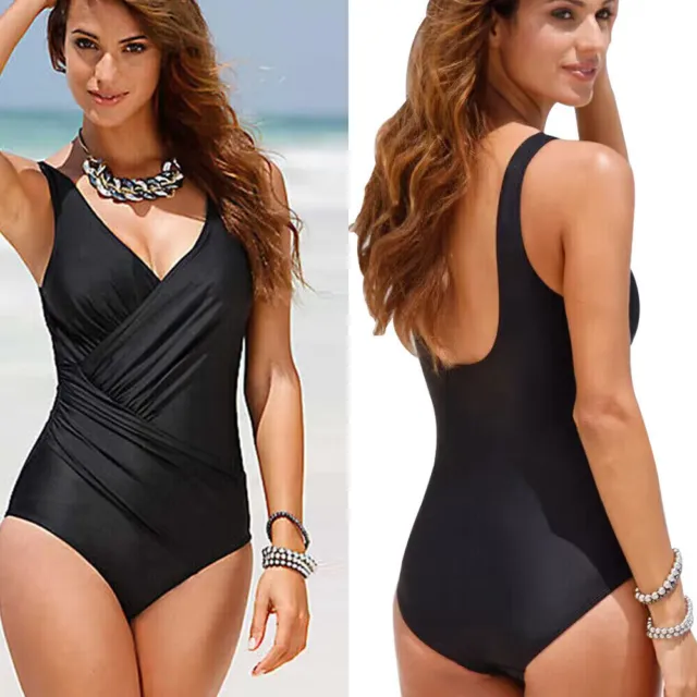 Women One Piece Swimming Costume Padded Swimsuit Tummy Control