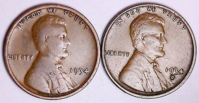 1934 + 1934-D Lincoln Wheat Cent Penny LOWEST PRICES ON THE BAY!  FREE SHIPPING!