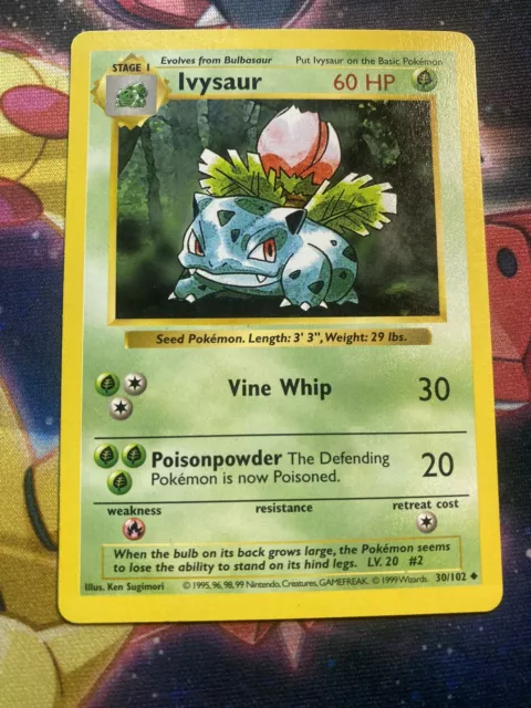 Ivysaur Shadowless (LP) Base Set 30/102 1999 Vintage Pokemon Card