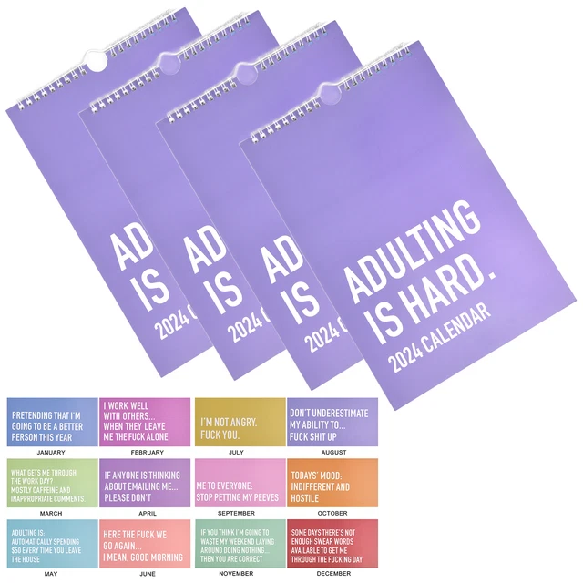 ADULTING IS HARD 2024 Calendar, 2024 Monthly Inspirational Wall