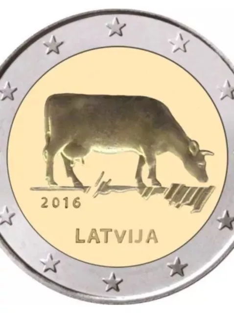 Latvia 🇱🇻 2 Euro Coin 2016 Commemorative Dairy Farming Cow New UNC from Roll 3