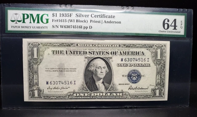 1935F $1 Silver Certificate Fr. 1615-PMG 64 EPQ Choice Unc.-Possible Print Error