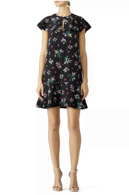 RED VALENTINO black floral bouquet dress silk chiffon ruffle Twee IT 46 US 10