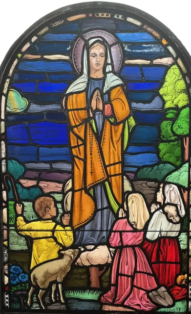 ANTIQUE STAINED GLASS WINDOW, "OUR LADY OF FATIMA" 1930s Philadelphia PA