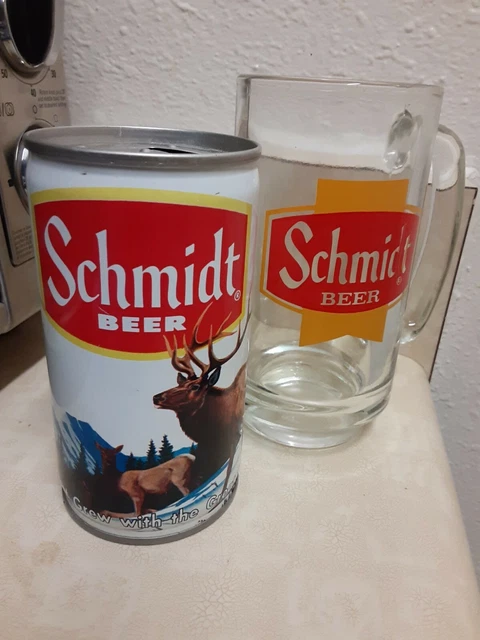 1970's SCHMIDT BEER MUG AND CAN VINTAGE/RARE! BUCK ELK-HEILEMAN,MINNESOTA,USA-@@