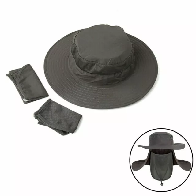 Grey Outdoor Snap Hat Brim Ear Neck Cover Sun Flap Cap Visor Fishing Sporting