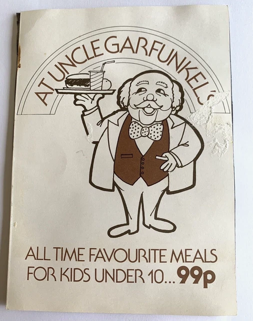 Rare Garfunkel's Kids Menu from London - 1984 - All main courses 99p!