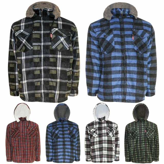 Mens Sherpa Fleece Fur Lined Zip Jacket Hooded Lumberjack Padded Work Shirt AW19