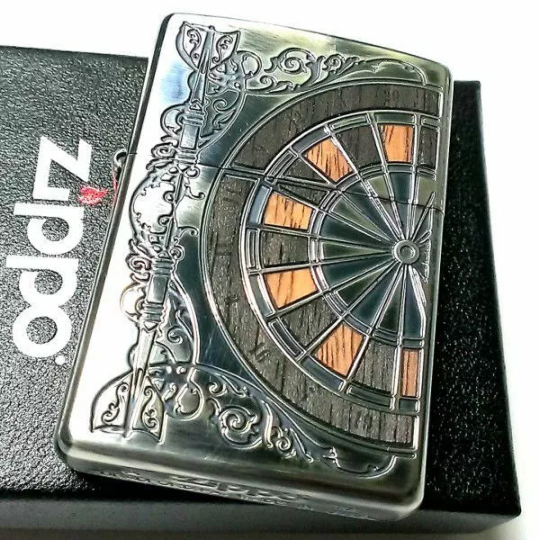 Zippo Antique Darts Double Sided Processing Silver Brass Oil Lighter Japan New