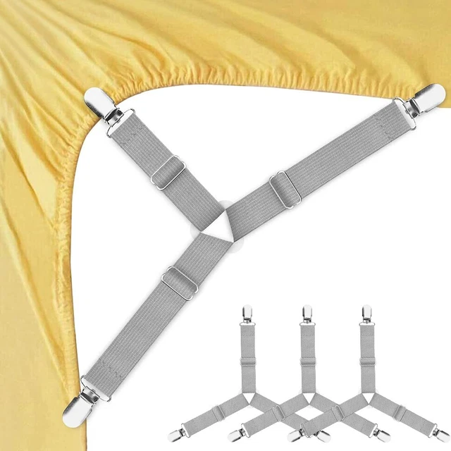 Bed Sheet Fasteners, 4 PCS Adjustable Triangle Elastic Suspenders Gripper Hol...
