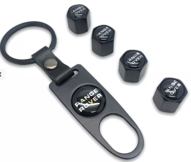 Range Rover Set of 4 Black Car Tyre Air Dust Valve Stem Cap With Keyring Locking