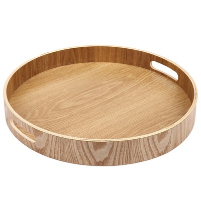 JVSISM Vassoio Rotondo nel Legno di bambù da Portata per Vassoi da Pranzo Bar da tè Contenitore per Alimenti per la Colazione Maniglia Vassoio 1 