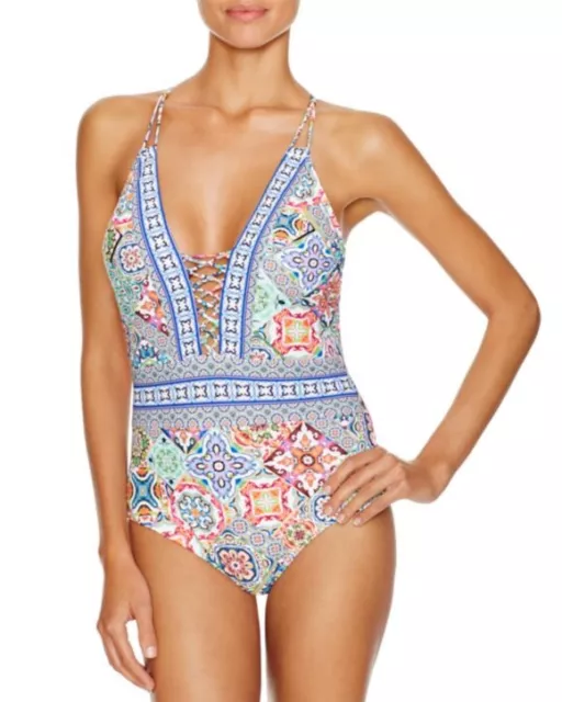 NWT $148 Sz Large Nanette Lepore Greek Tiles Goddess One-Piece