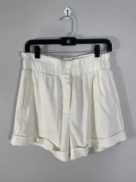 Forever 21 Linen Blend Shorts Womens Sz M Paper Bag Waist Pockets Cuff Hem Cream