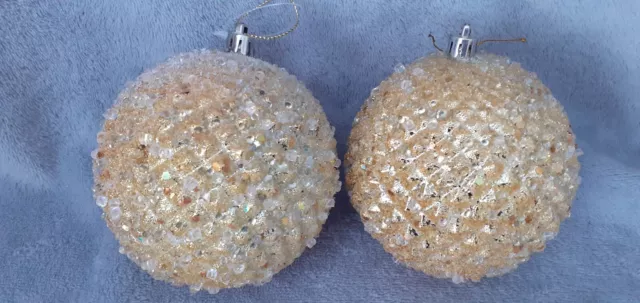 Large Gold Glittery Bauble Christmas Tree Decorations x 2….4.5ins…