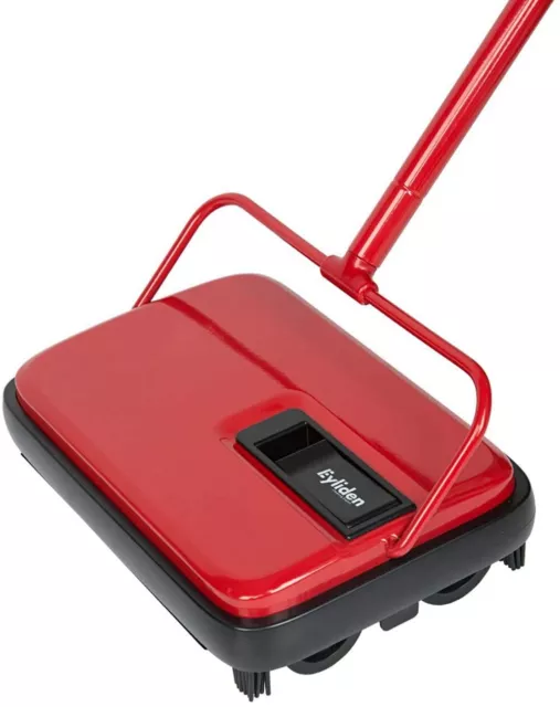 Eyliden Manual Carpet Sweeper 4 Rollers Cordless Rug Cleaner Duster Broom Red