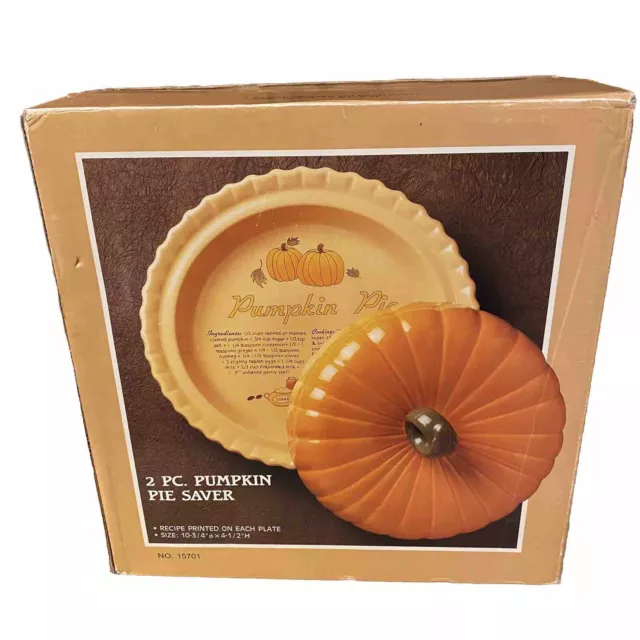Pumpkin Pie Saver with Recipe 1990 Original Box New Pumpkin Ceramic Lid 2 Piece