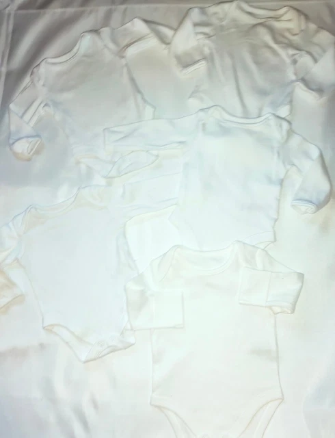 Unisex Baby 0-3 Months Bundle 5 X White Bodysuits Vests Long And Short Sleeved