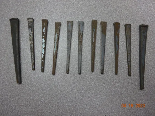 Lot of 11, Vintage Antique 2 1/2" & 3" Straight Square Cut Square Head Nails