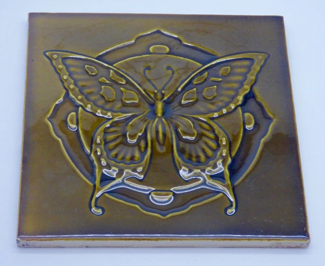 Wow Georgeous rare BUTTERFLY french Art Nouveau Tile Jugendstil Carreau Fliese 4